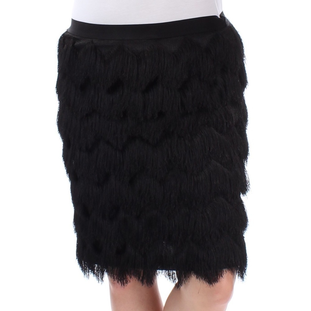 Alfani Black Fringed Knee Length Shift Skirt